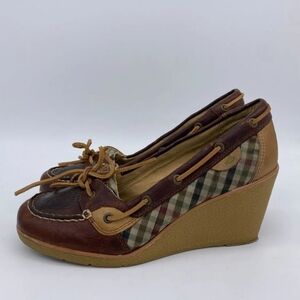 Sperry Top Sider Shoes Womens 9.5 M Brown Goldfish Leather Wedge Heels Ladies